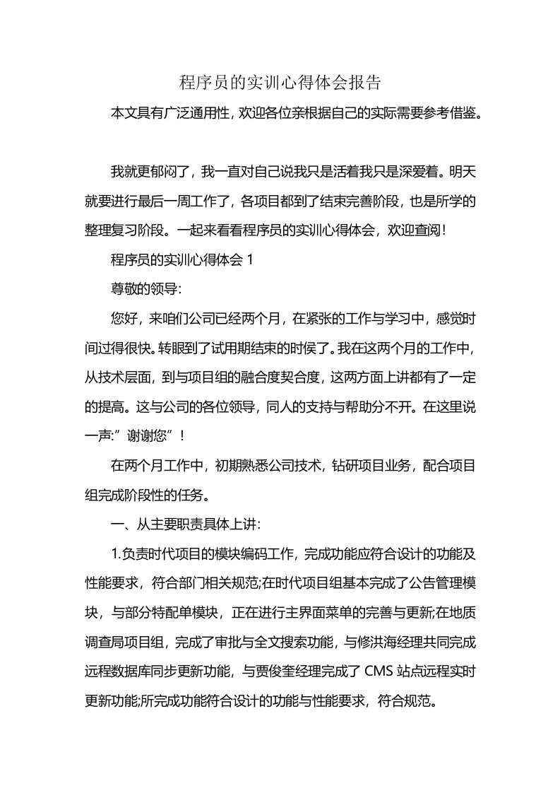 程序员的实训心得体会报告