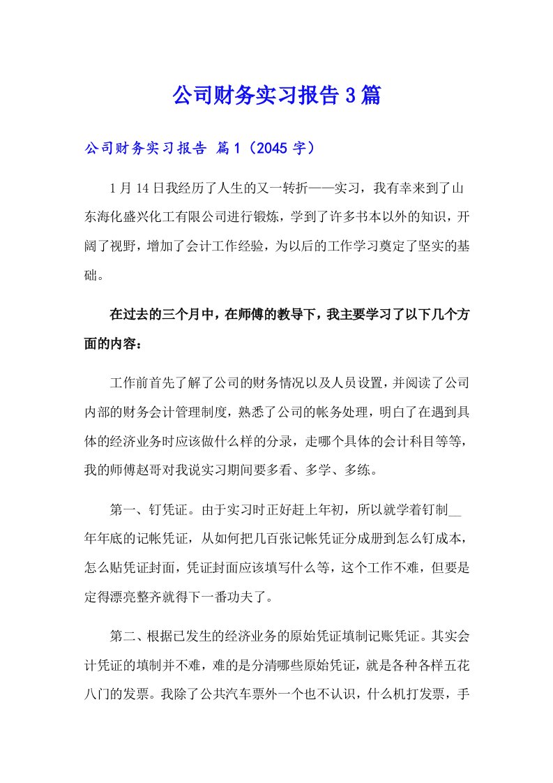 公司财务实习报告3篇