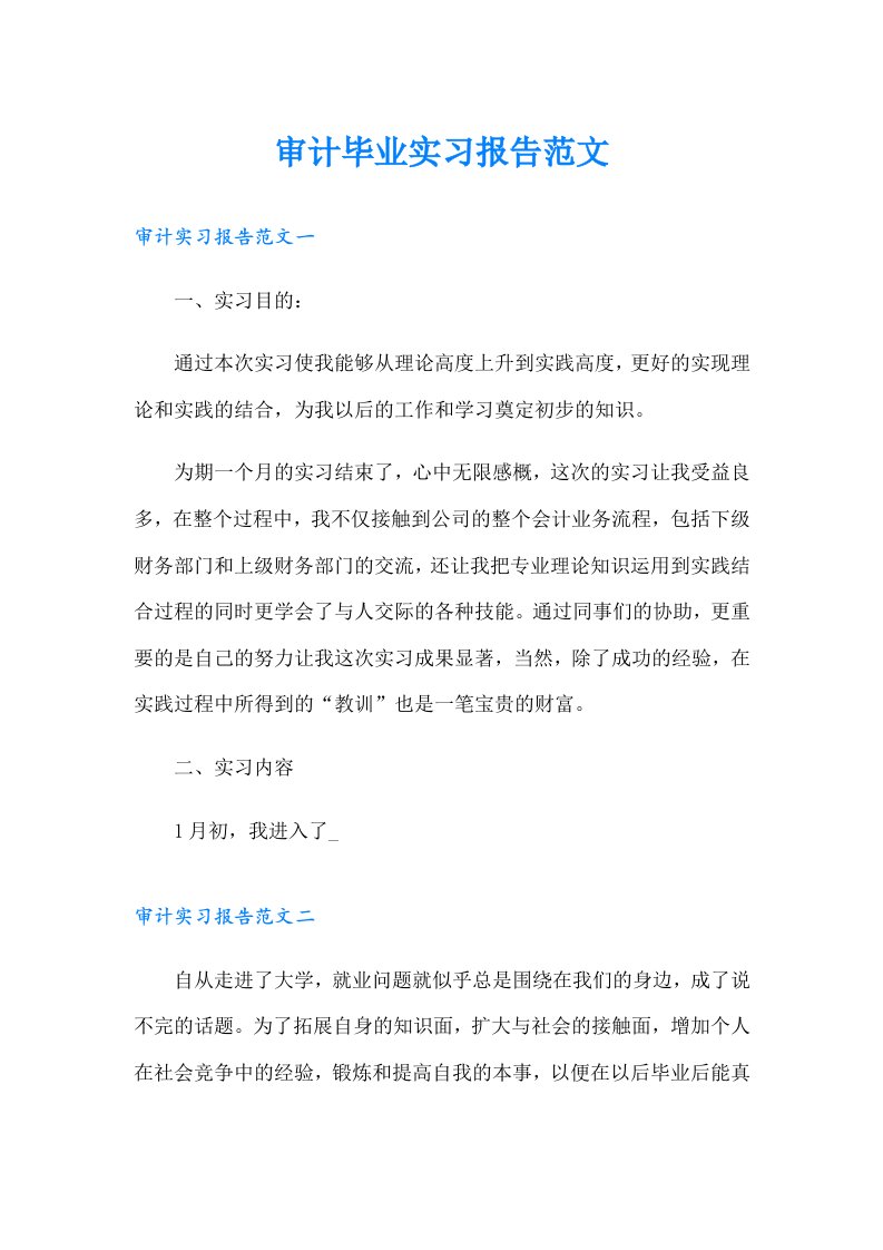 审计毕业实习报告范文