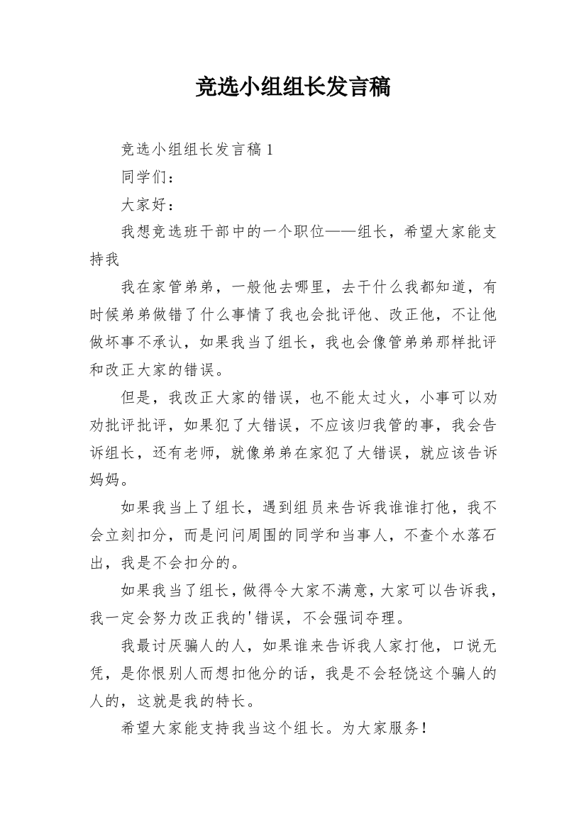 竞选小组组长发言稿