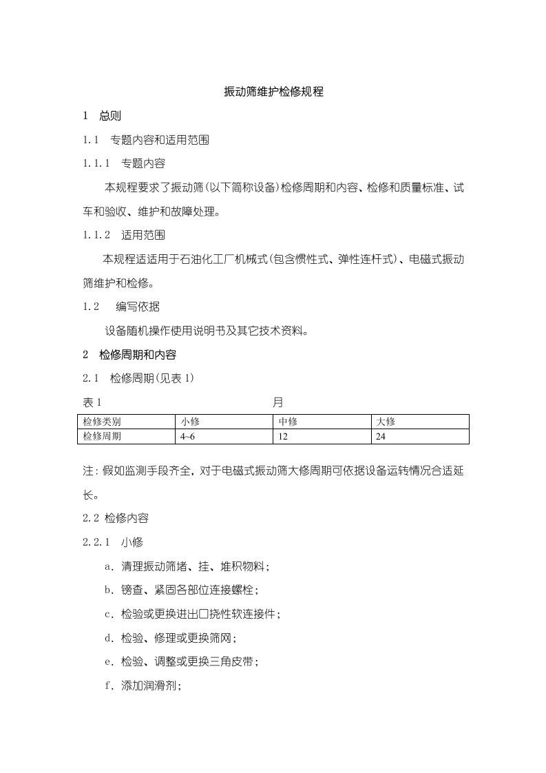 2021年振动筛维护检修专项规程