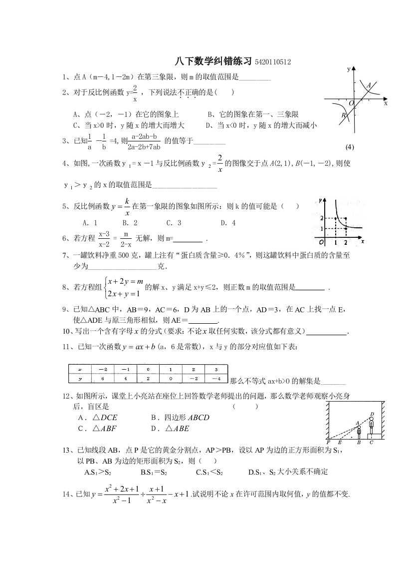 【小学中学教育精选】八下数学纠错练习