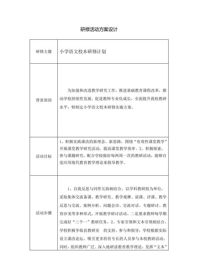 小学语文校本研修计划