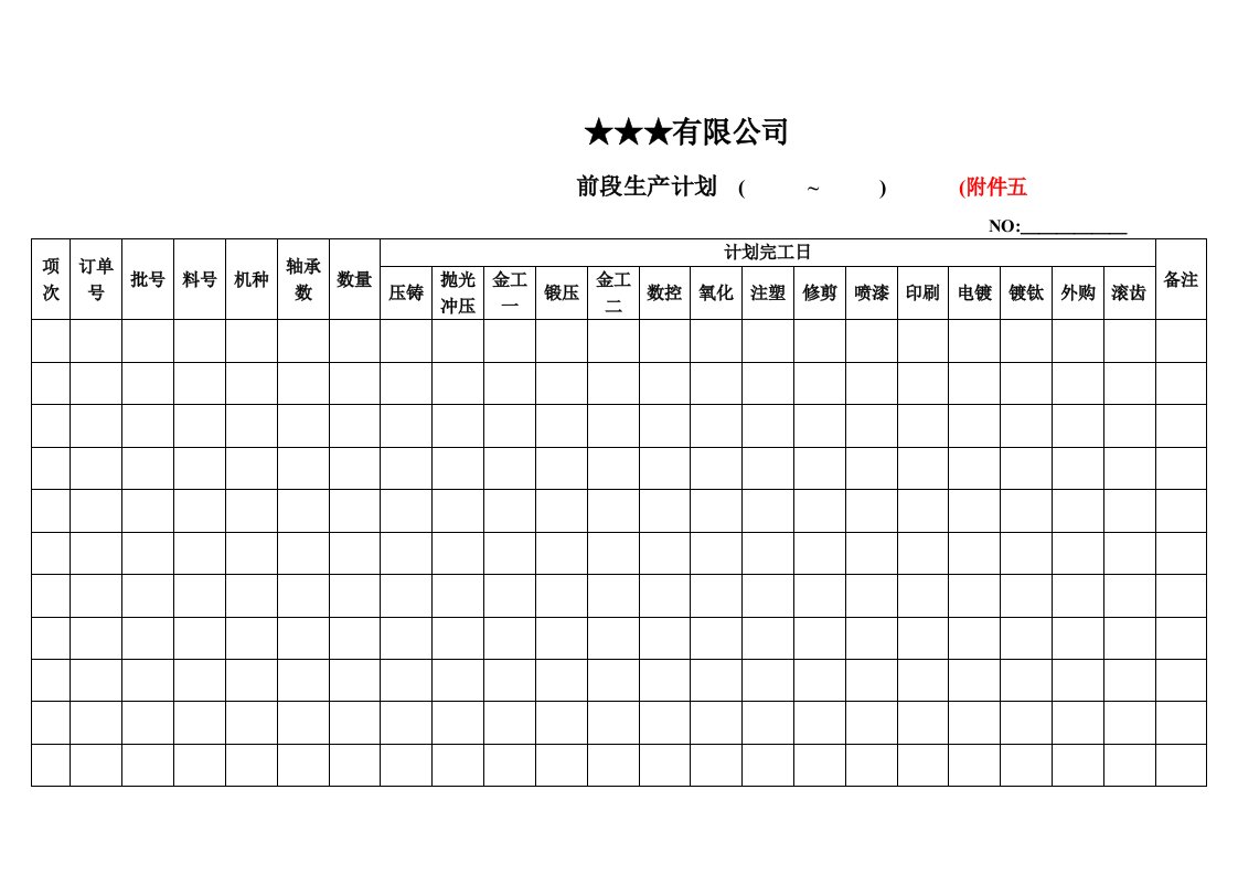 【管理精品】前段生產計划表