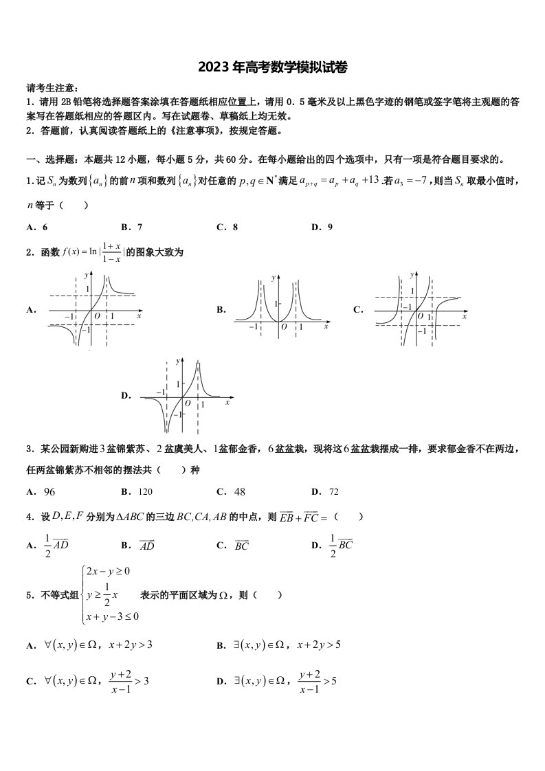 2023届广东省肇庆市饶平县凤洲中学高三第二次联考数学试卷含解析