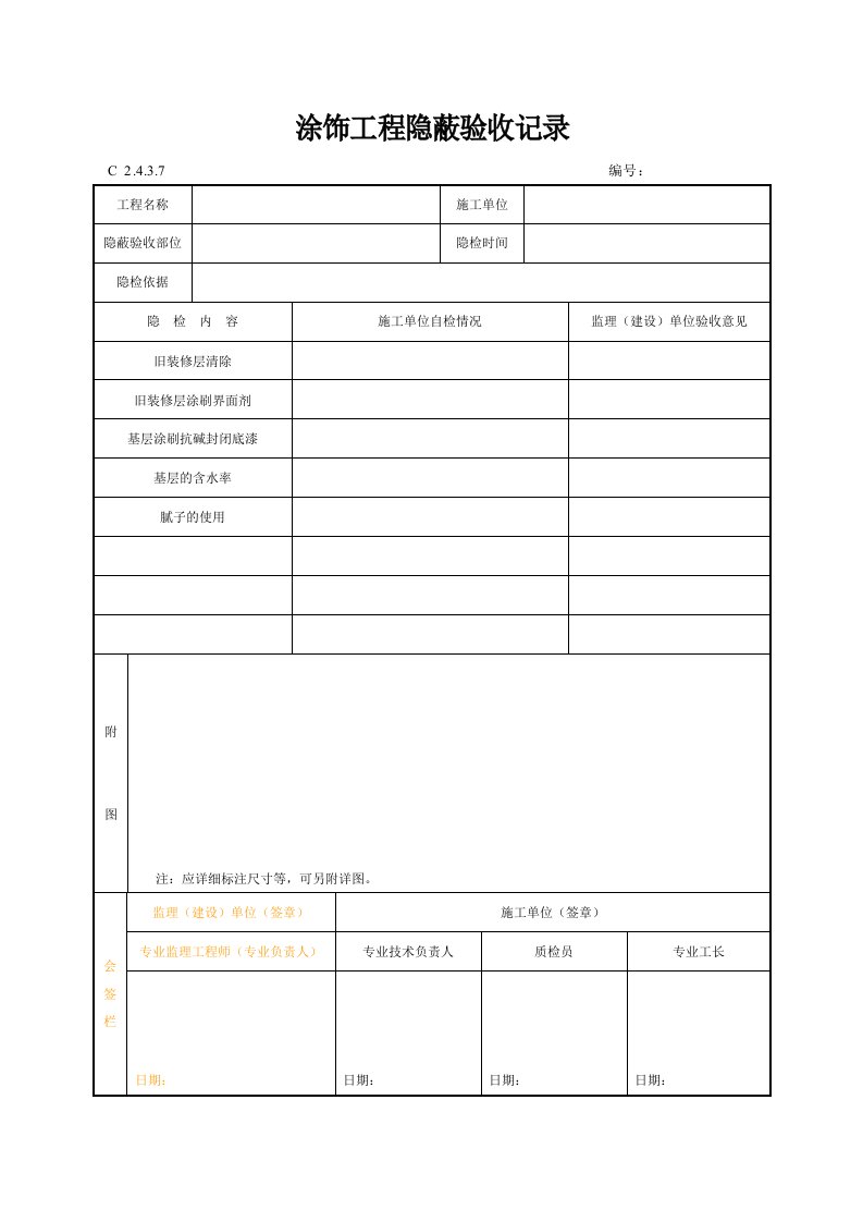 涂饰工程隐蔽验收记录