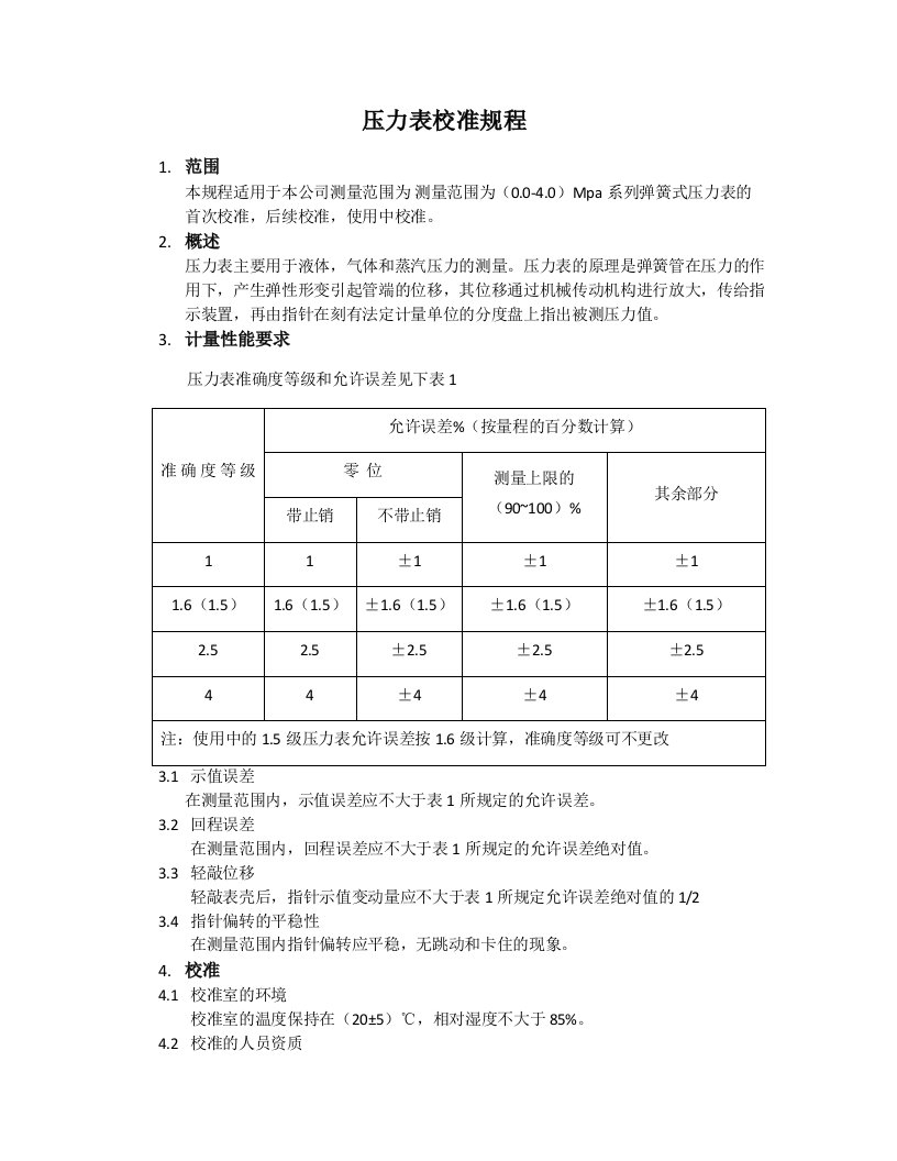 压力表校准规程