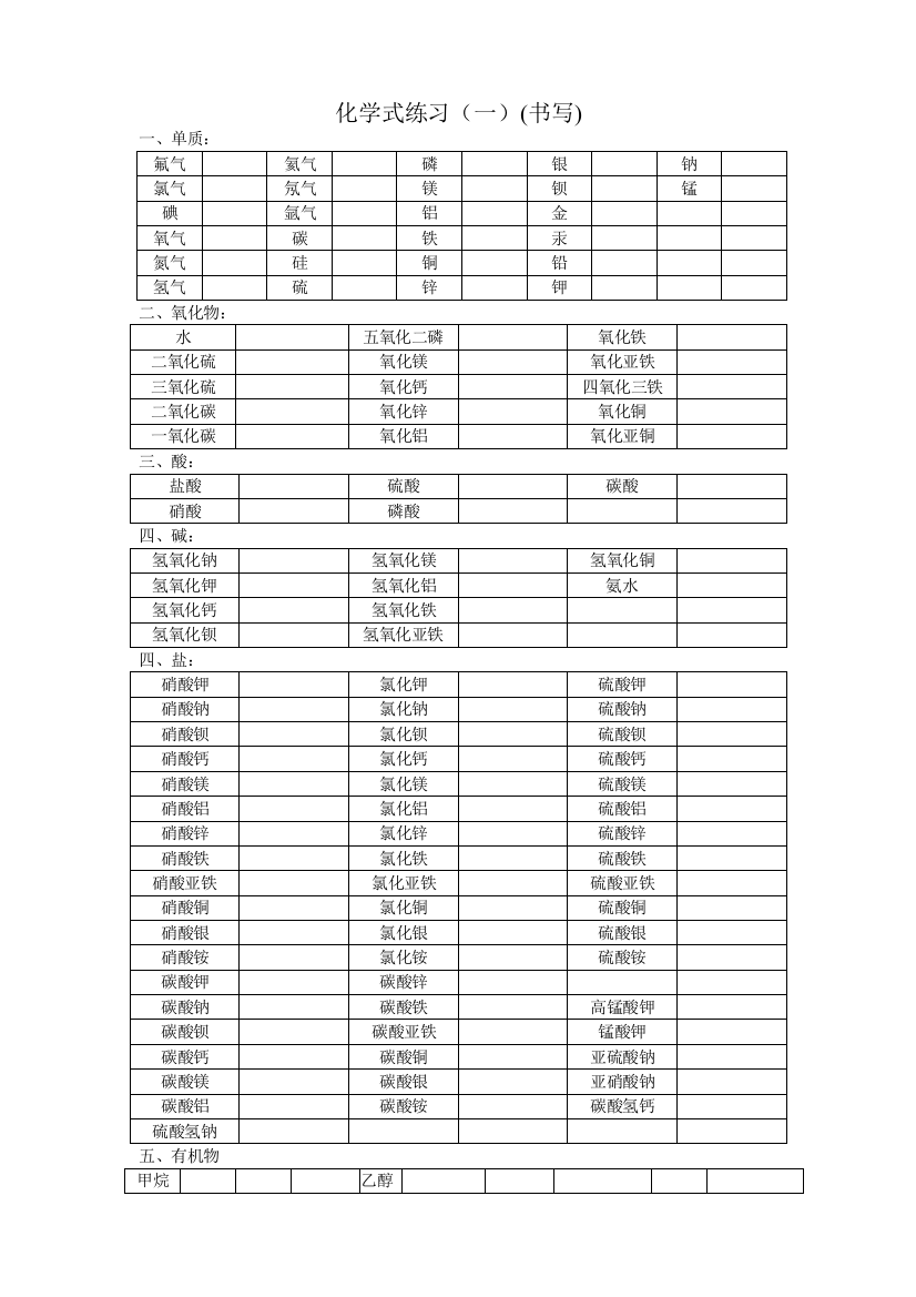 化学式书写练习