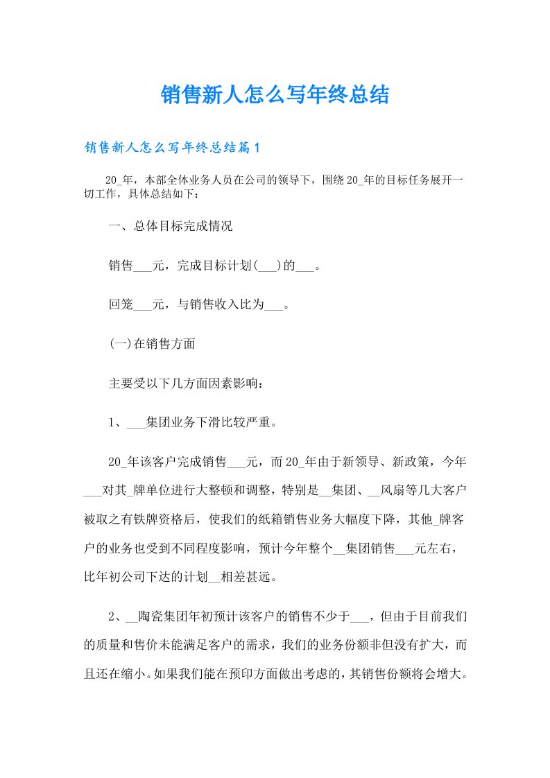 销售新人怎么写年终总结