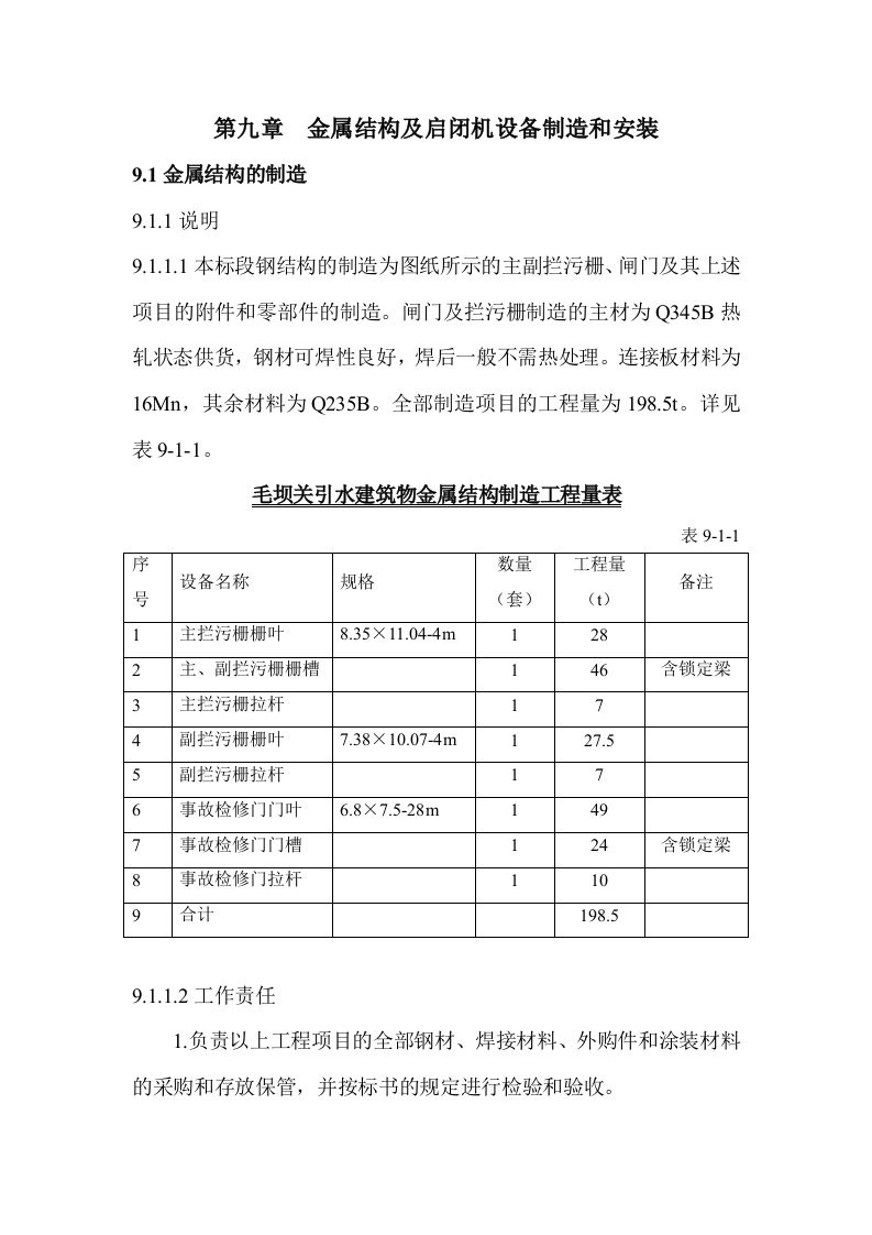 金属结构及启闭机设备制造和安装