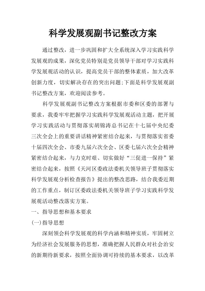 科学发展观副书记整改方案