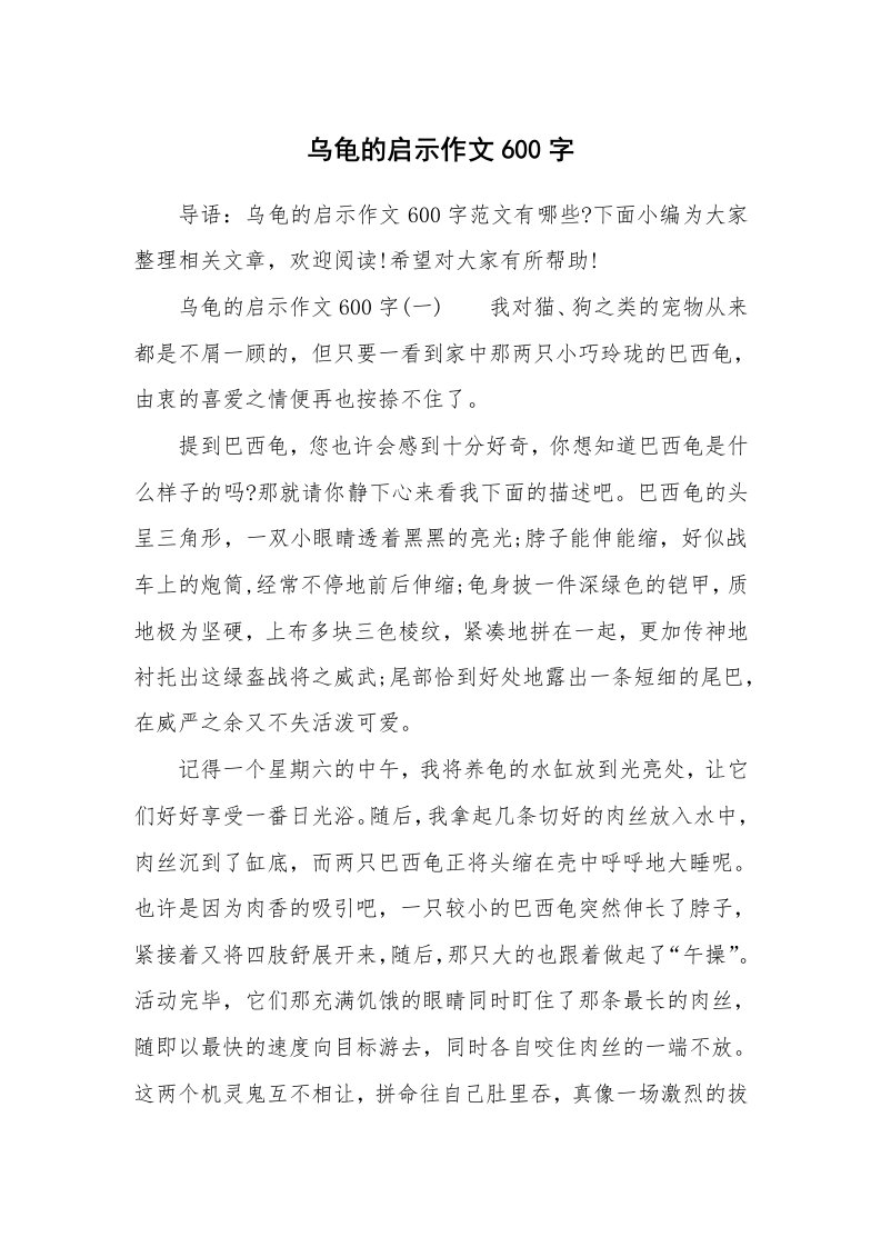 乌龟的启示作文600字