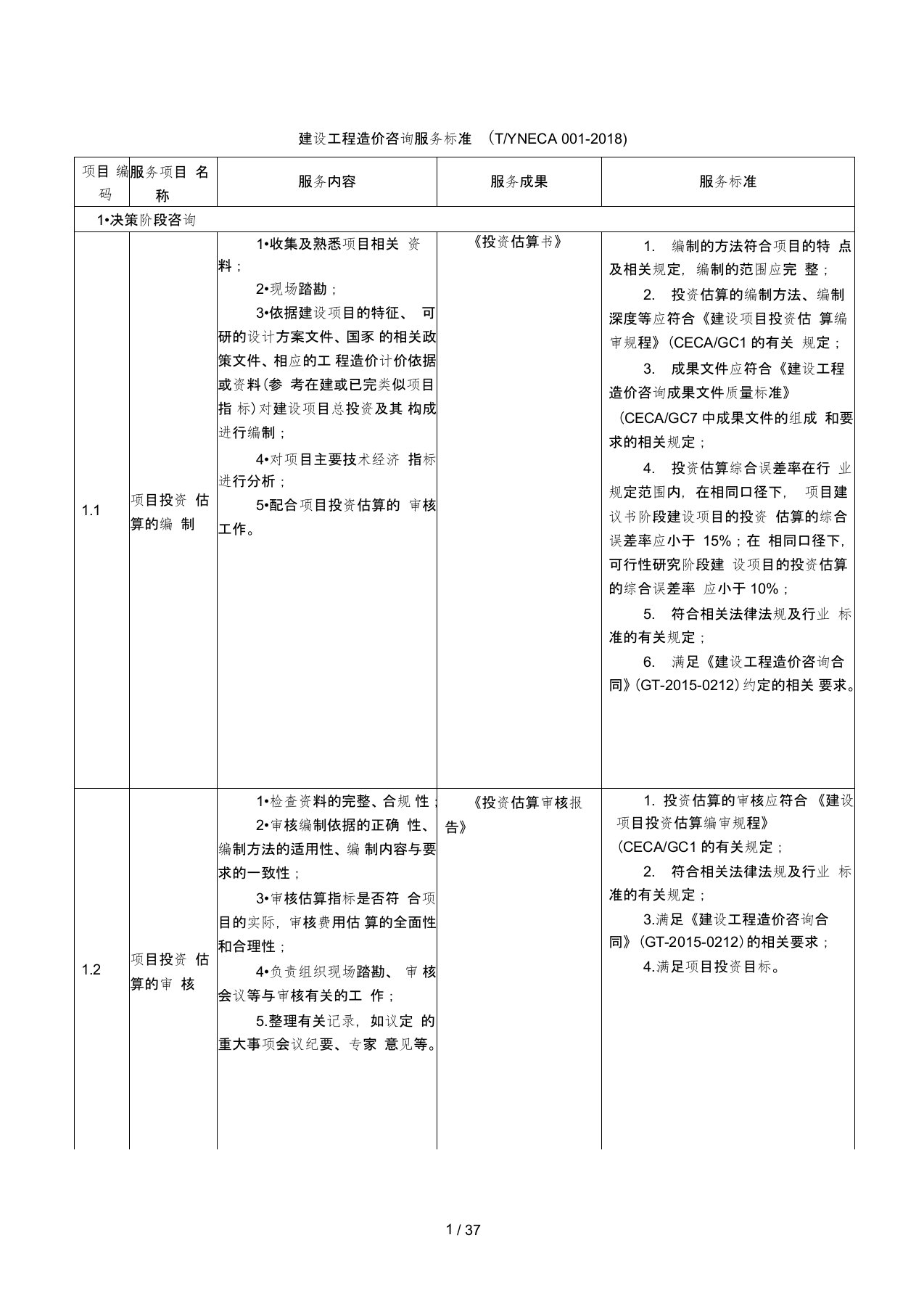 建设工程造价咨询服务标准(TYNECA001-2018)