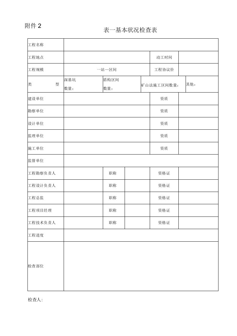 轨道交通工程质量检查专项表格