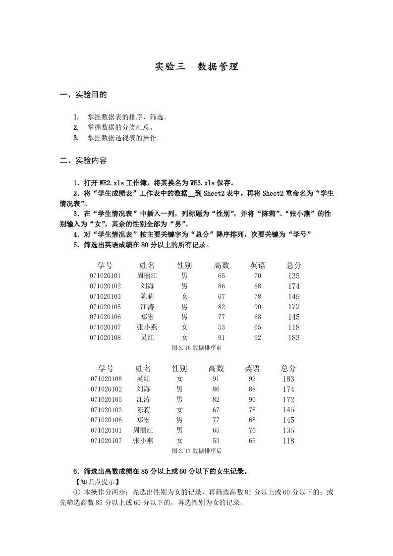 电子表格软件操作实验