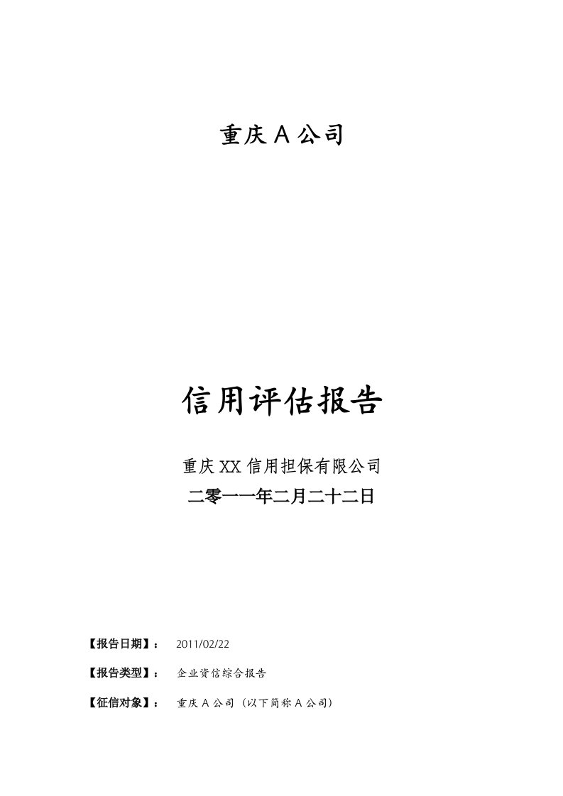 重庆A公司担保信用评估报告