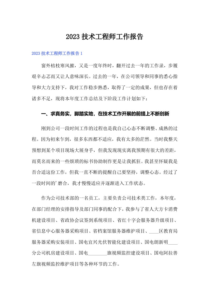 2023技术工程师工作报告