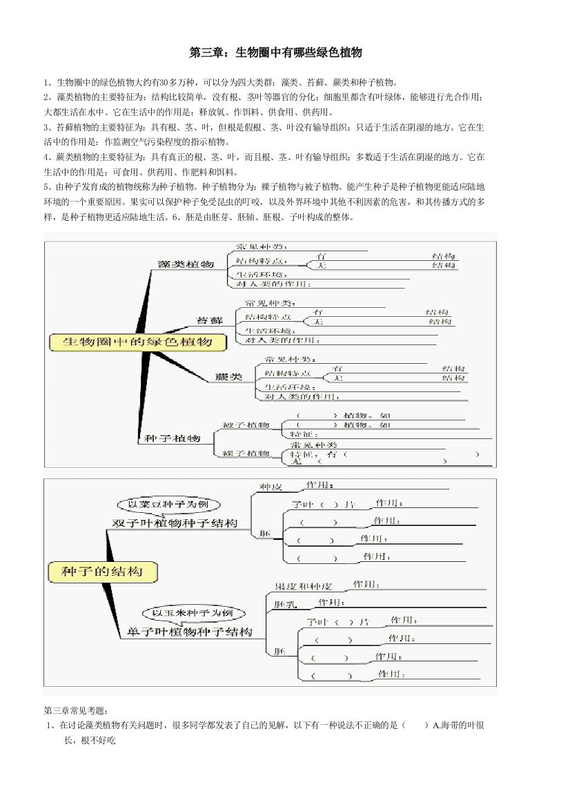 第三章：生物圈中有哪些绿色植物