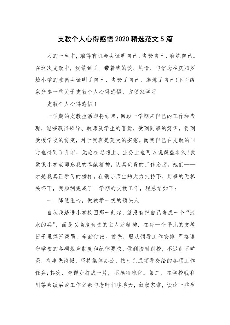 教学心得_支教个人心得感悟2020精选范文5篇