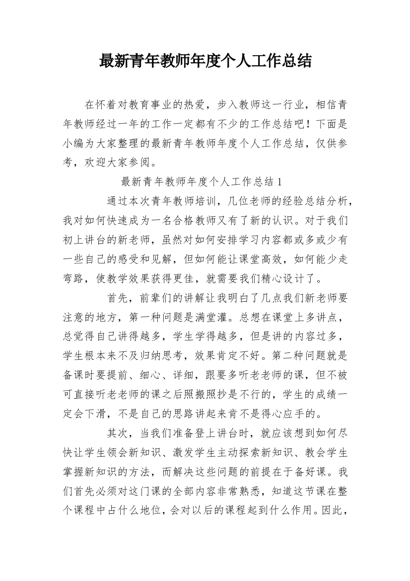 最新青年教师年度个人工作总结