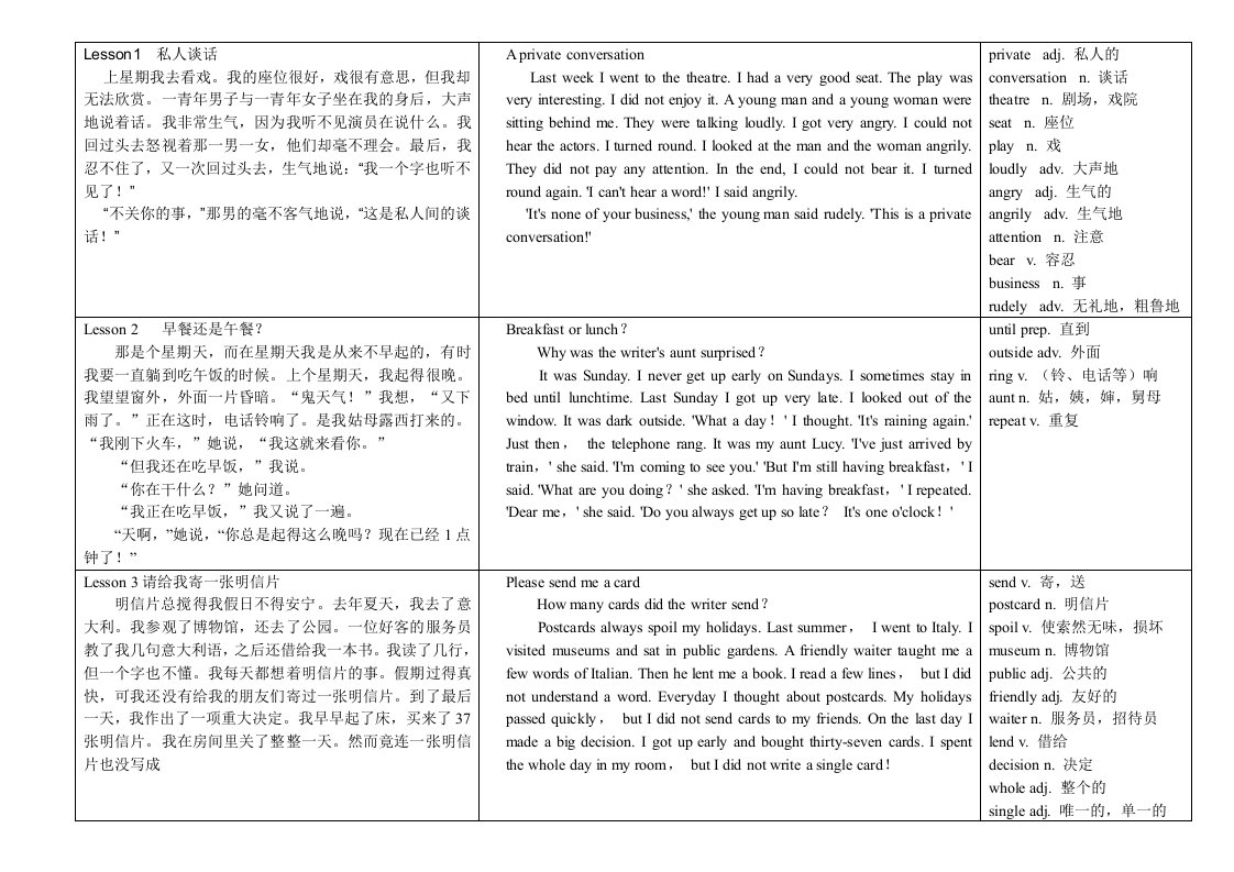 新概念英语第二册课文word版（中英文本＋单词）