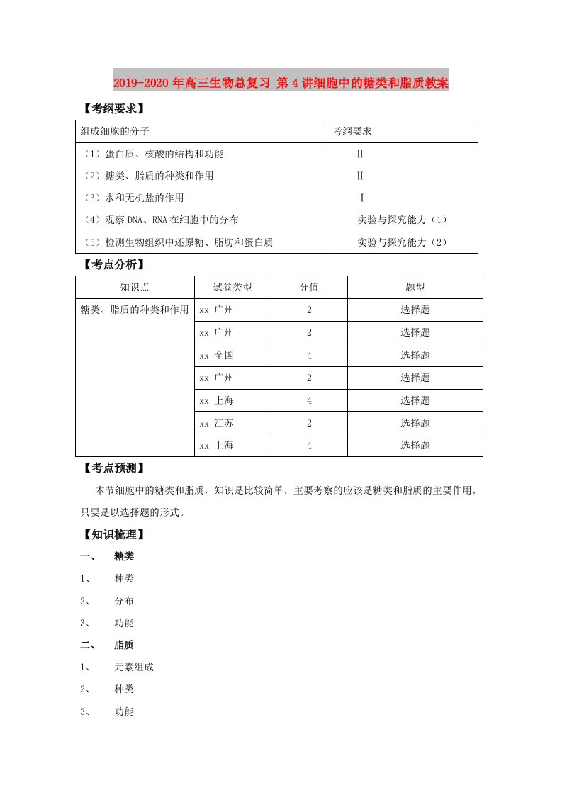 2019-2020年高三生物总复习