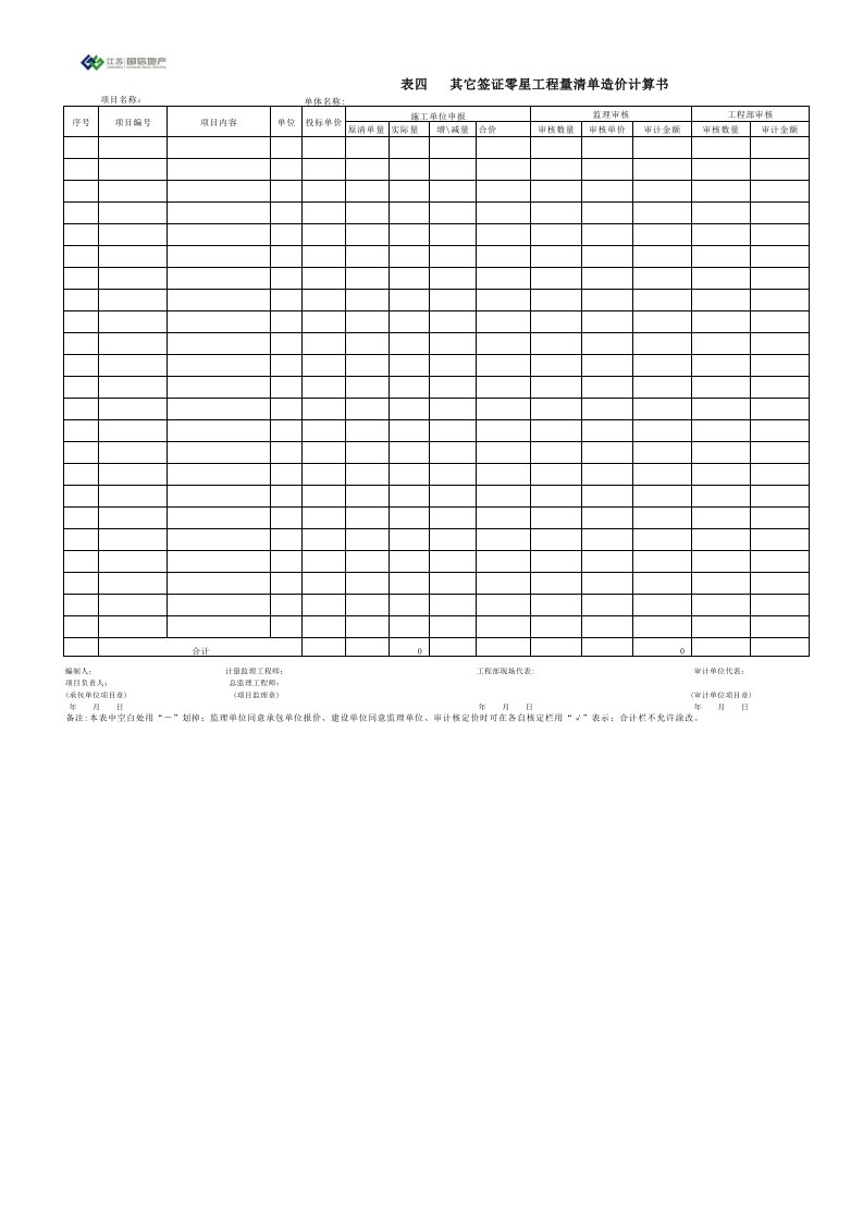 表格模板-表4其它签证零星工程等