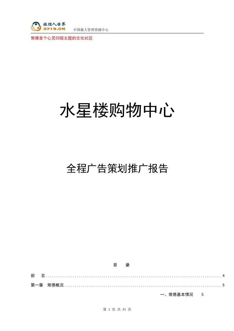 2007年房地产-湖南水星楼购物中心全程广告策划推广报告(doc)-地产广告