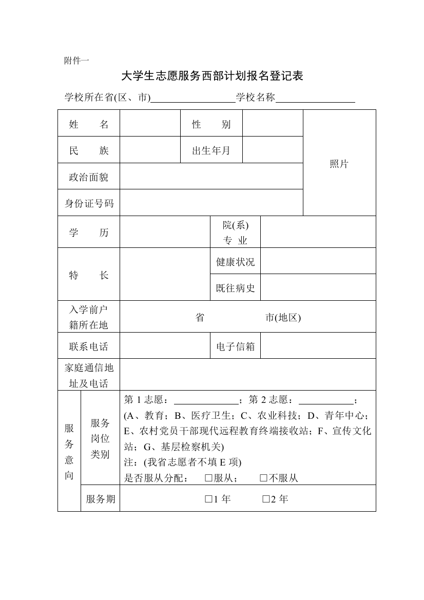 大学生志愿服务西部计划报名表报告