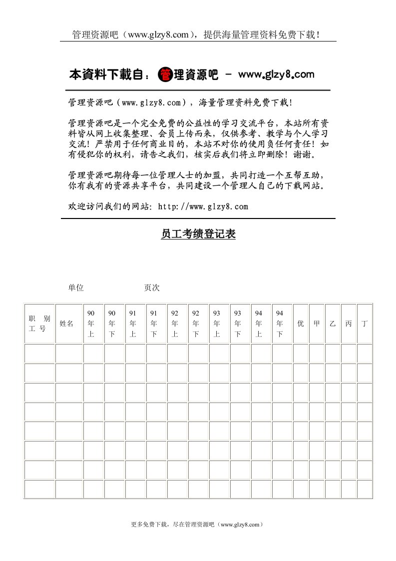 员工考绩登记表