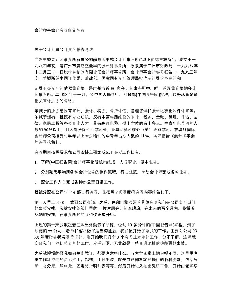 会计师事会计实习报告总结