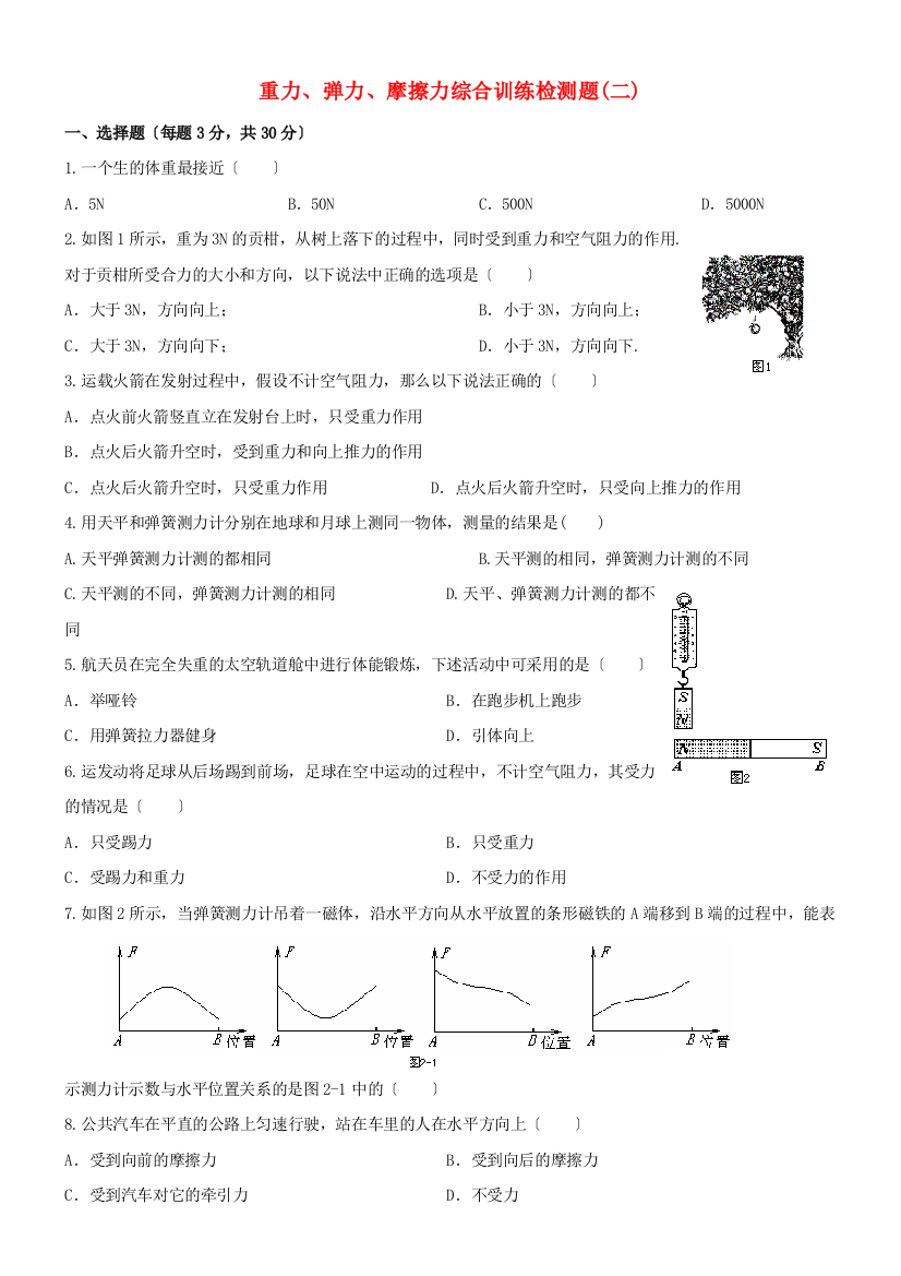 （整理版）重力弹力摩擦力综合训练检测题(二)