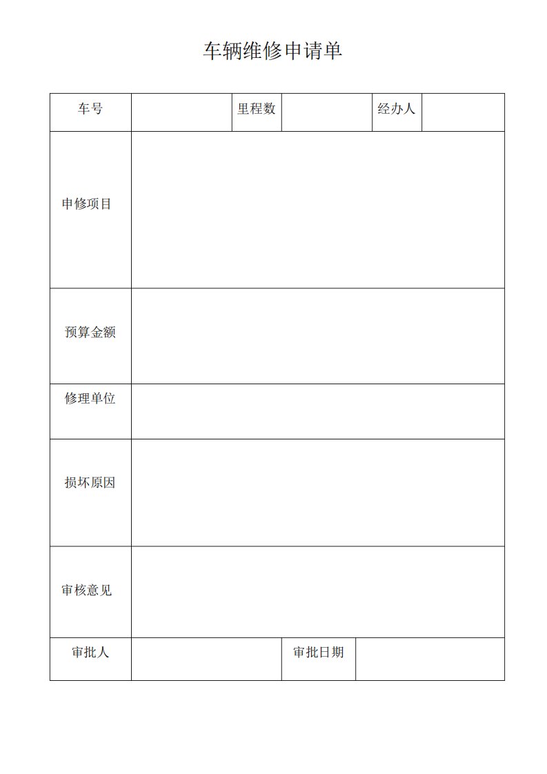 单位车辆维修申请单