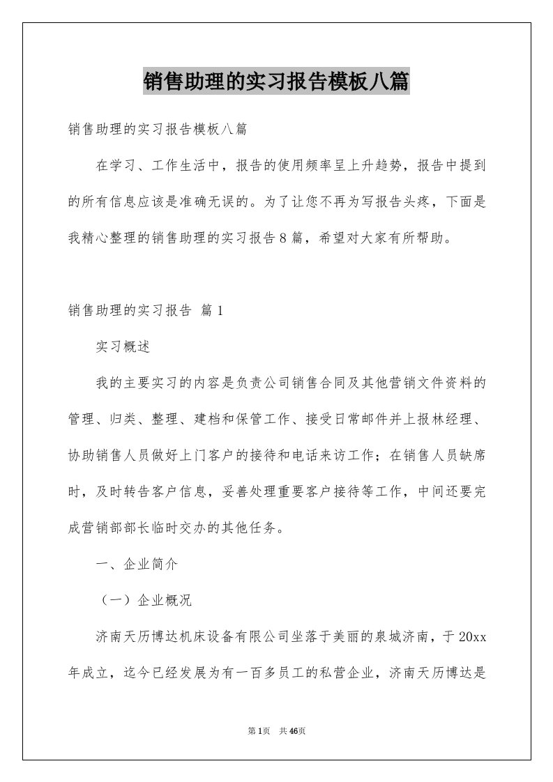 销售助理的实习报告模板八篇