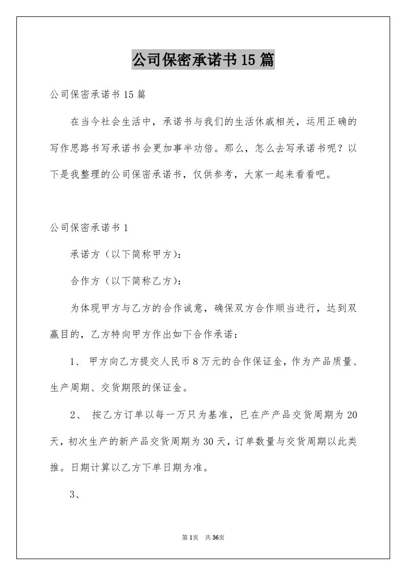 公司保密承诺书15篇