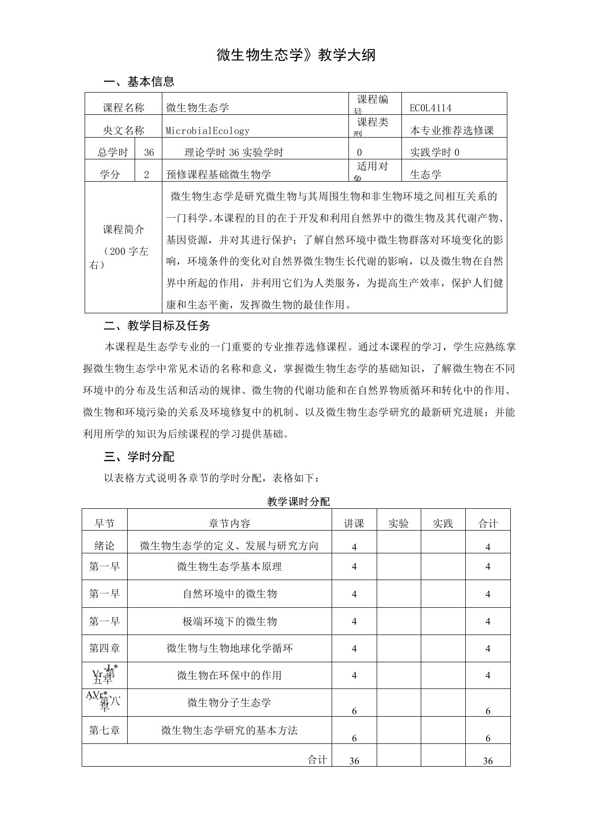 《微生物生态学》教学大纲