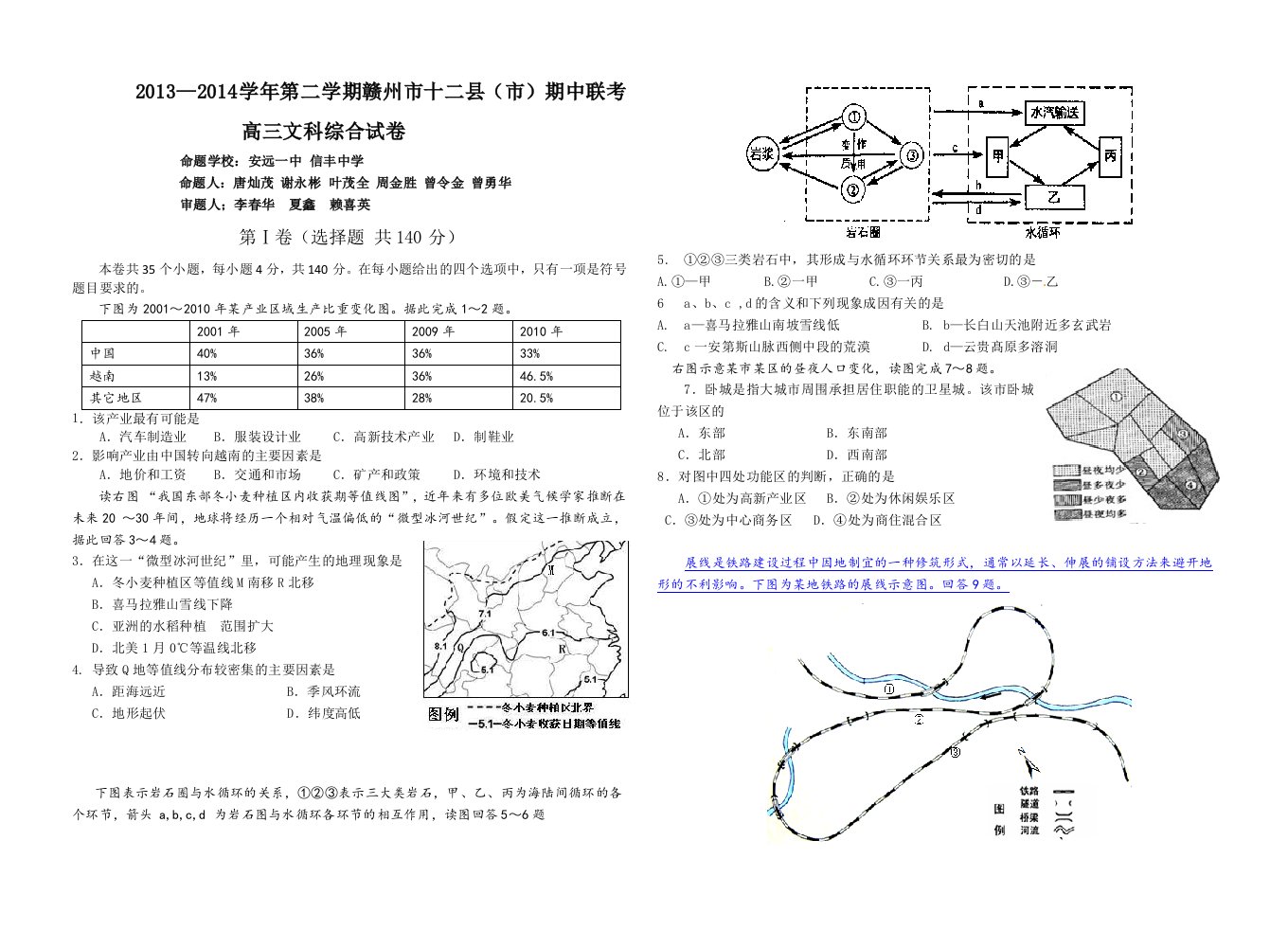 期中联考高三文综试题