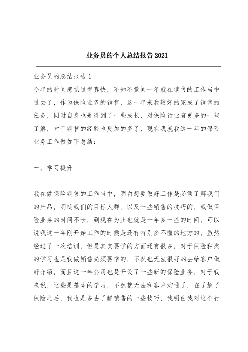 业务员的个人总结报告2021