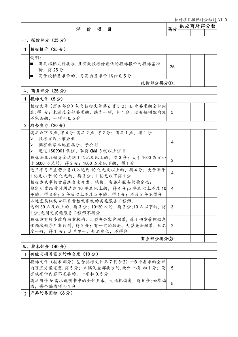 软件项目招标评分细则-V1.0