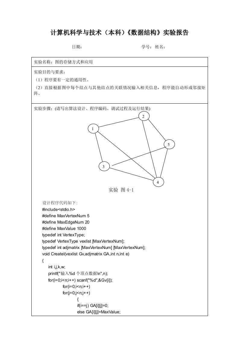 数据结构实验报告4图的存储方式和应用