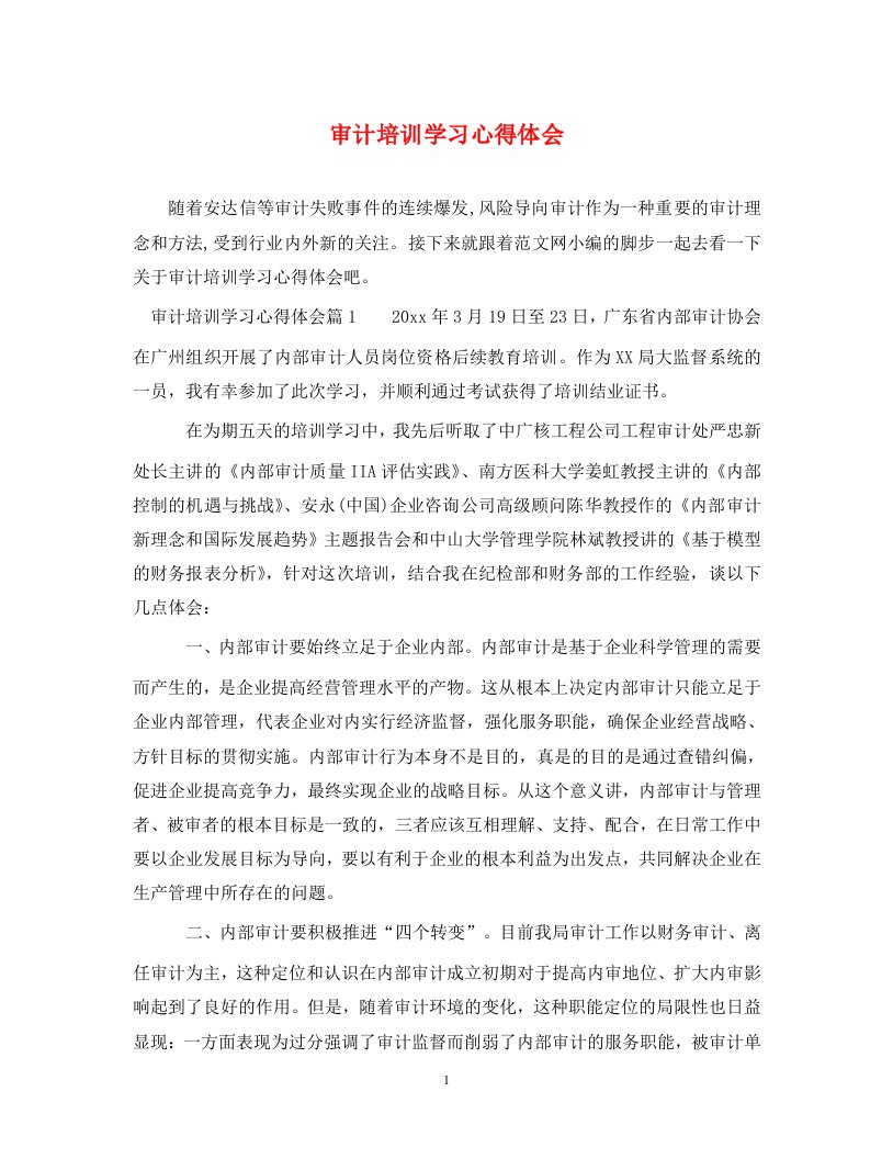 精编审计培训学习心得体会