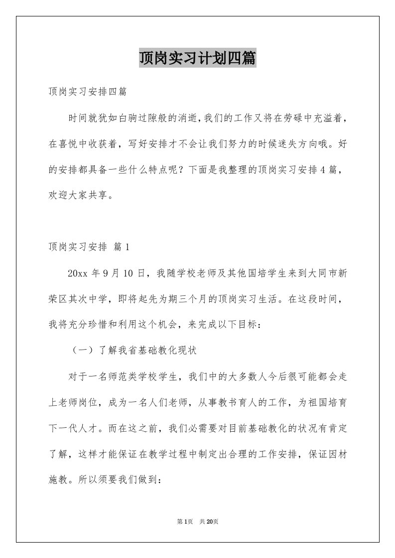 顶岗实习计划四篇汇编