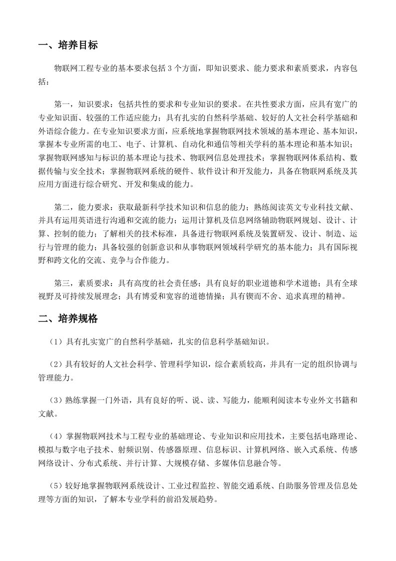 中南大学物联网工程专业培养方案