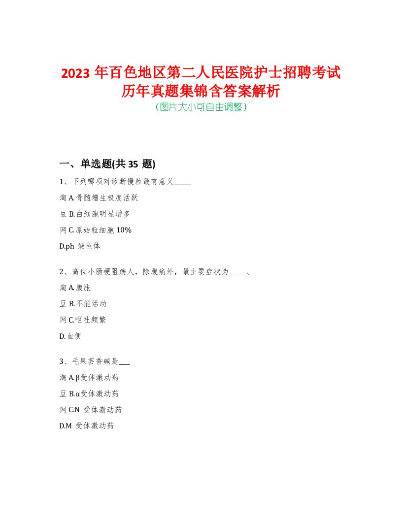 2023年百色地区第二人民医院护士招聘考试历年真题集锦含答案解析荟萃