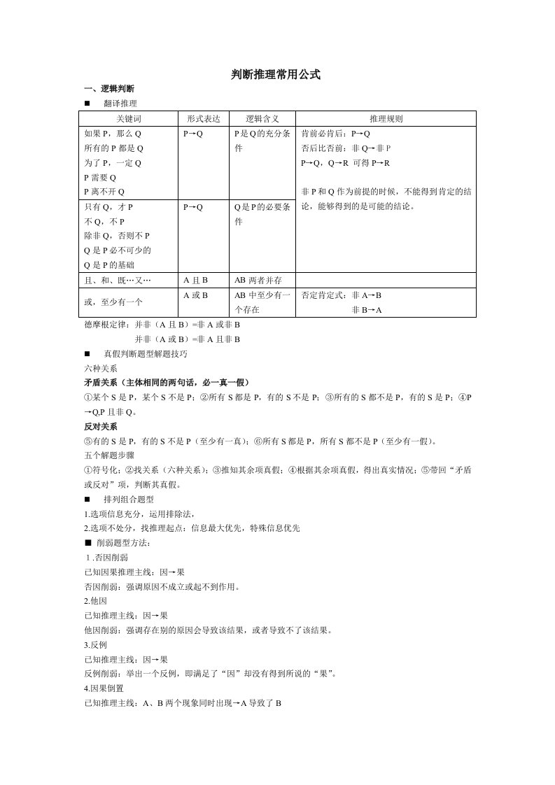 公务员考试判断推理常用公式