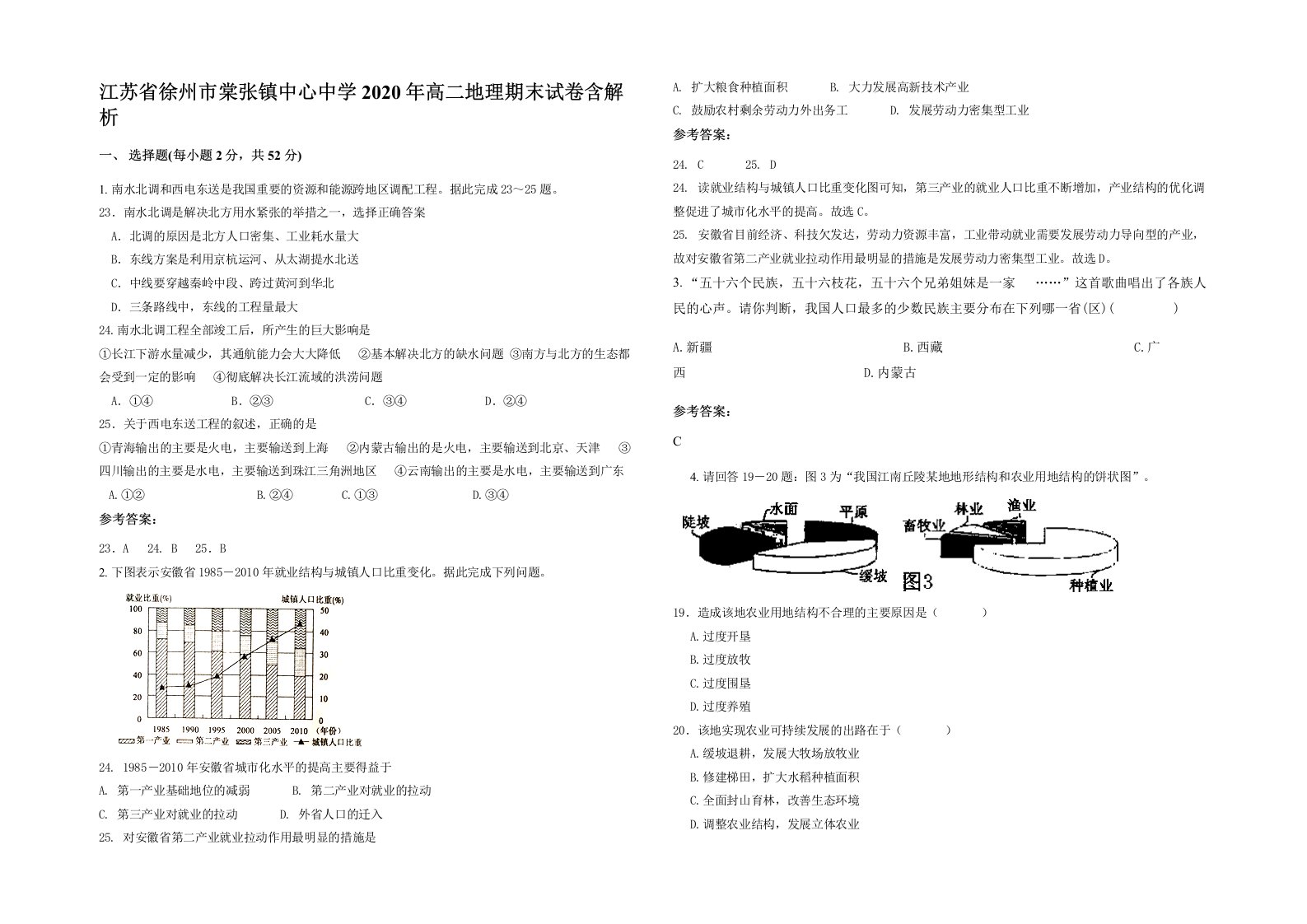 江苏省徐州市棠张镇中心中学2020年高二地理期末试卷含解析