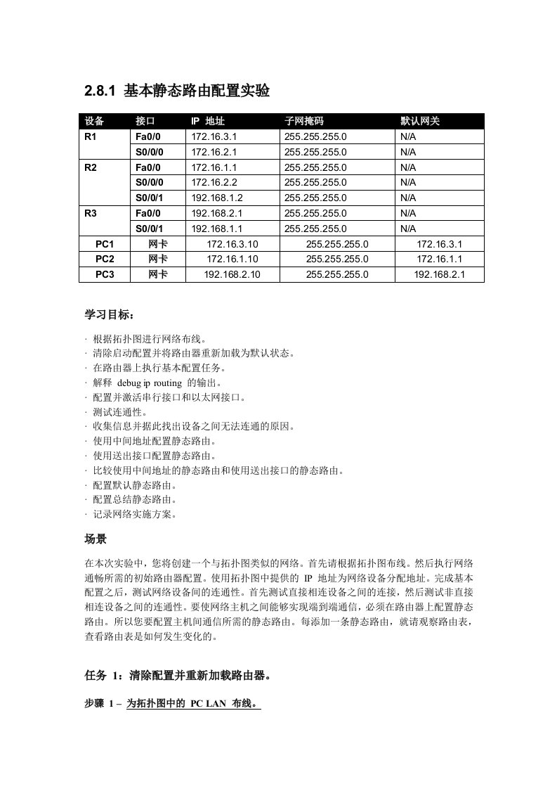 281基本静态路由配置实验答案）