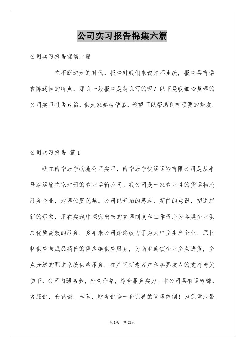 公司实习报告锦集六篇例文