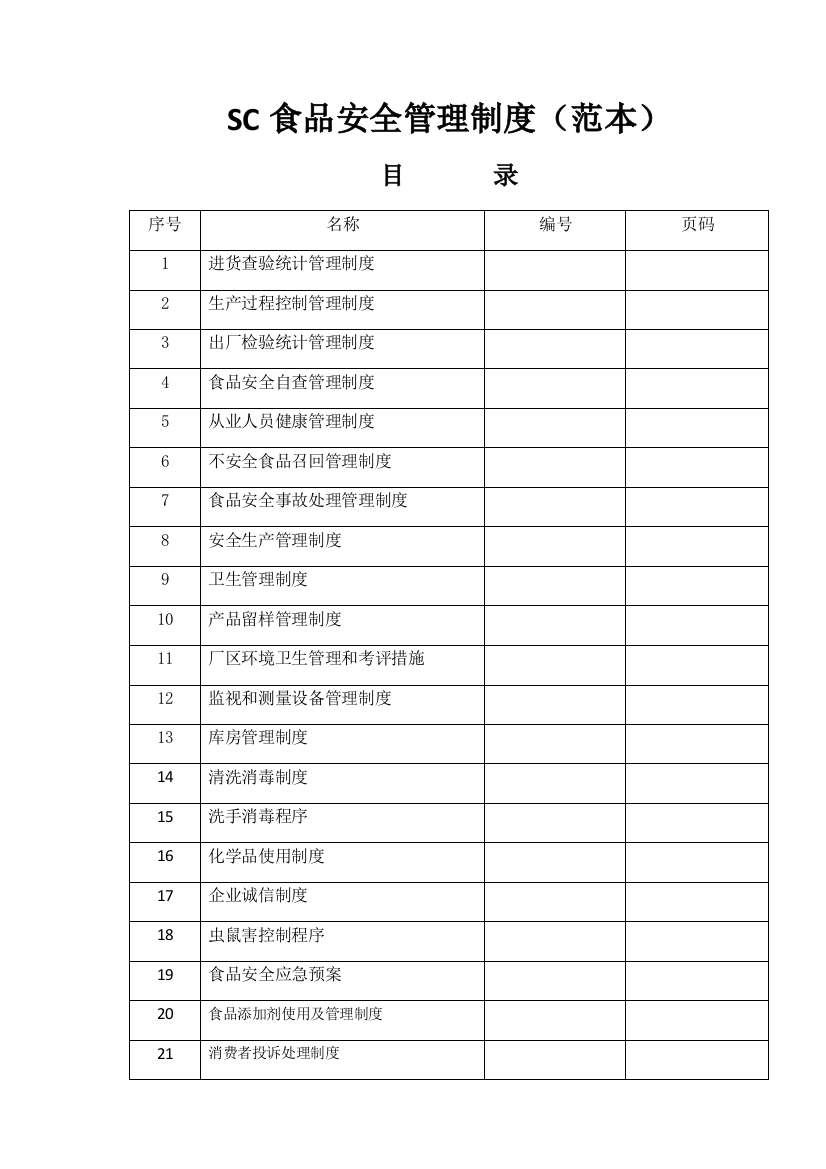 SC食品安全管理新规制度范本