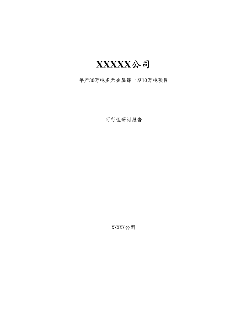 年产30万吨多元金属镍一期10万吨项目可行性研究报告